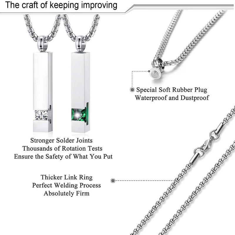 YOUFENG Urn Necklaces for Ashes Birthstone Cube Urns for Human Ashes Memorial Cremation Urn Locket Keepsake Ashes Jewelry (Silver - April) - Image 2